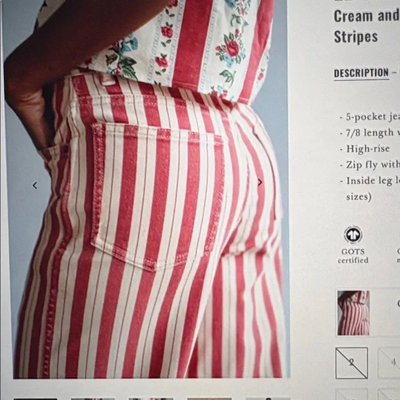 High-Rise Cream and Red Striped Wide-Leg Pants sezane - Picture 2 of 15